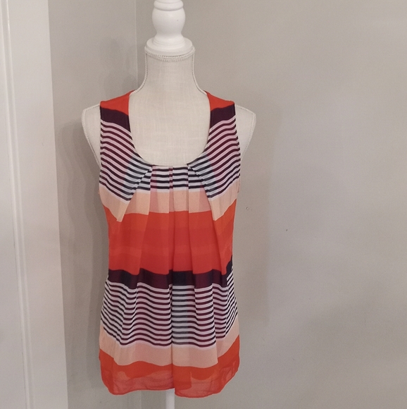 Tops - NY&COMPANY SUNSET ORANGE RED BROWN STRIPE TANK TOP SIZE M
